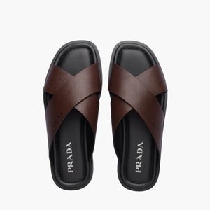 Prada Saffiano Cuir  Brown Leather Sandals
